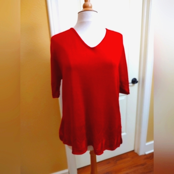 SaLE! Vtg CAROLE LITTLE Sweater Perfect shade of Red đw a Knit tapestry design - Picture 2 of 14